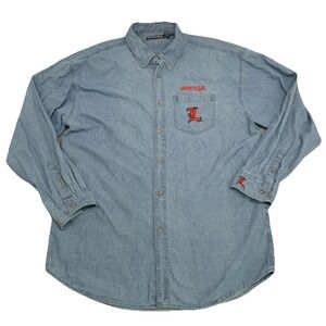 Vtg Louisville Cardinals Denim Shirt Button Up Men 2XL Embroidered Logo Spellout